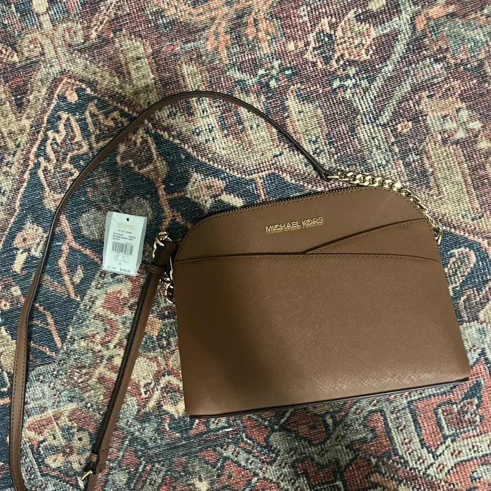 Michael Kors Cognac Saffiano Crossbody Bag with Gold Hardware